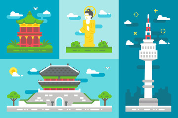 Flat design South Korea landmarks