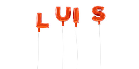 LUIS - word made from red foil balloons - 3D rendered.  Can be used for an online banner ad or a print postcard.