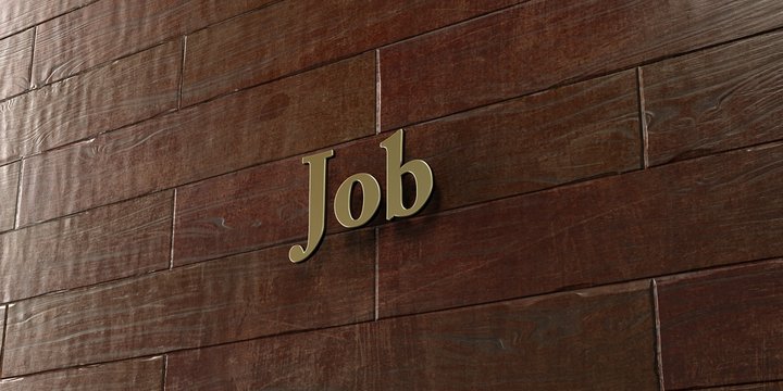 Job - Bronze plaque mounted on maple wood wall  - 3D rendered royalty free stock picture. This image can be used for an online website banner ad or a print postcard.