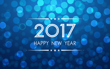 Wall Mural - Happy new year 2017 with polka dots and lens flare pattern on dark blue background (vector)
