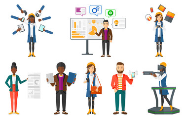 Sticker - Vector set of people using modern technologies.