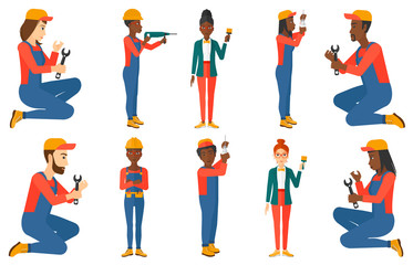 Canvas Print - Vector set of constructors and builders characters