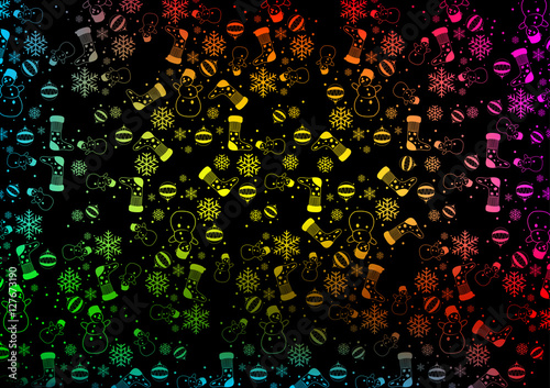 Colorful Christmas Background Texture with Outlined Ornaments - Illustration,...