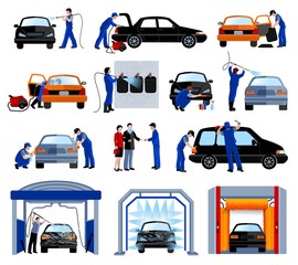 Wall Mural - Car Wash Service Flat Pictograms Set 