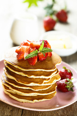 Sticker - American pancakes with fresh strawberry and honey