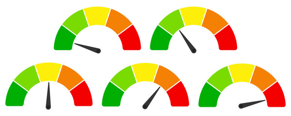 Wall Mural - Bewertung Barometer Umfrage Werte Neutral von grün bis rot in fünf Stufen