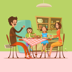 Canvas Print - Family Having Meal Illustration 