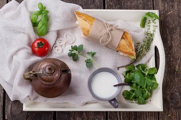 Wall Mural - Sandwiches on rustic wooden Board