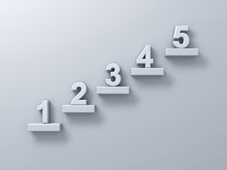 Leinwandbilder - Abstract stairs or steps concept on white wall background with number one to five 3D rendering
