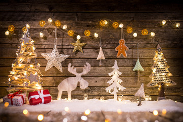 Wall Mural - Christmas decoration on wooden background