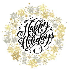 Poster - Happy Holidays lettering, gold greeting card