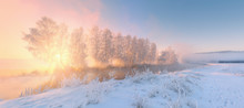 Winter Landscape With Sun Rays