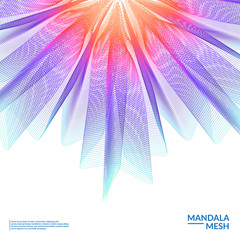 Abstract mesh flower illustration. 3d mesh mandala design. Cool gradient colors. Eps10 vector.