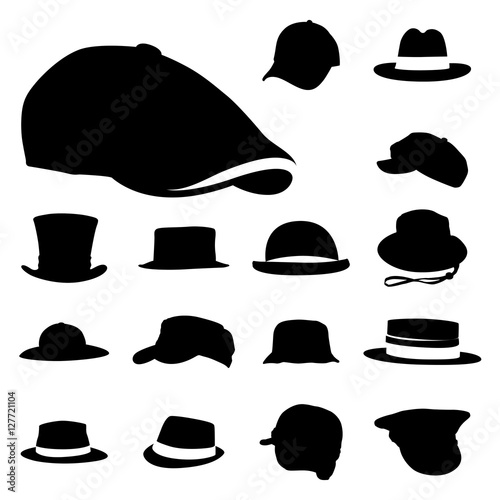 Vector Men Hat Silhouette Icon Set Collection Stock Vector | Adobe Stock