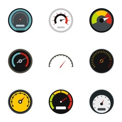 Poster - Speed measurement icons set. Flat illustration of 9 speed measurement vector icons for web