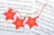 Christmas decorations lying on notes sheet