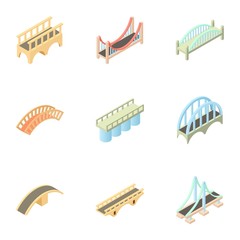 Poster - Types of bridges icons set. Cartoon illustration of 9 types of bridges vector icons for web