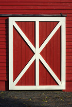 Red Barn Door White Plank Wooden Pattern