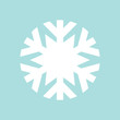 Flat snowflake icon, white on blue background