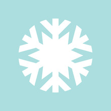 Flat Snowflake Icon, White On Blue Background