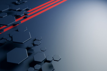 Poster - grey honeycomb pattern and red lines