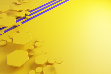 Poster - Yellow honeycomb pattern and purple lines