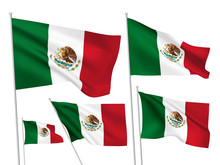Mexico Vector Flags. A Set Of 5 Wavy 3D Flags Created Using Gradient Meshes