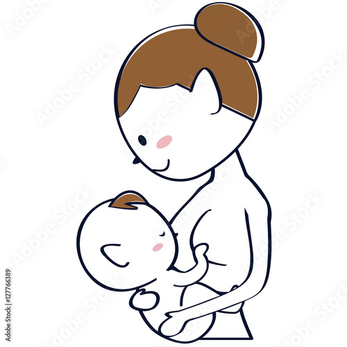 かわいいまとめ髪ママ 授乳 おっぱい Stock Vector Adobe Stock