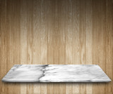 Fototapeta Desenie - Marble counter for advertising wooden wall