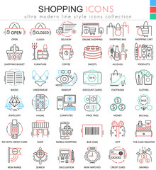 Poster - Vector Shopping e-commerce color line outline icons for apps and web design. Shopping mall commerce icons.