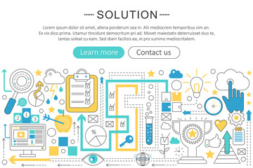 Poster - Vector modern line flat design Solution concept. Logic brain Solution icons Website Header, app design poster banner.