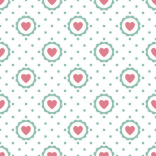 Heart Seamless Pattern With Polka, Dot Vector Background
