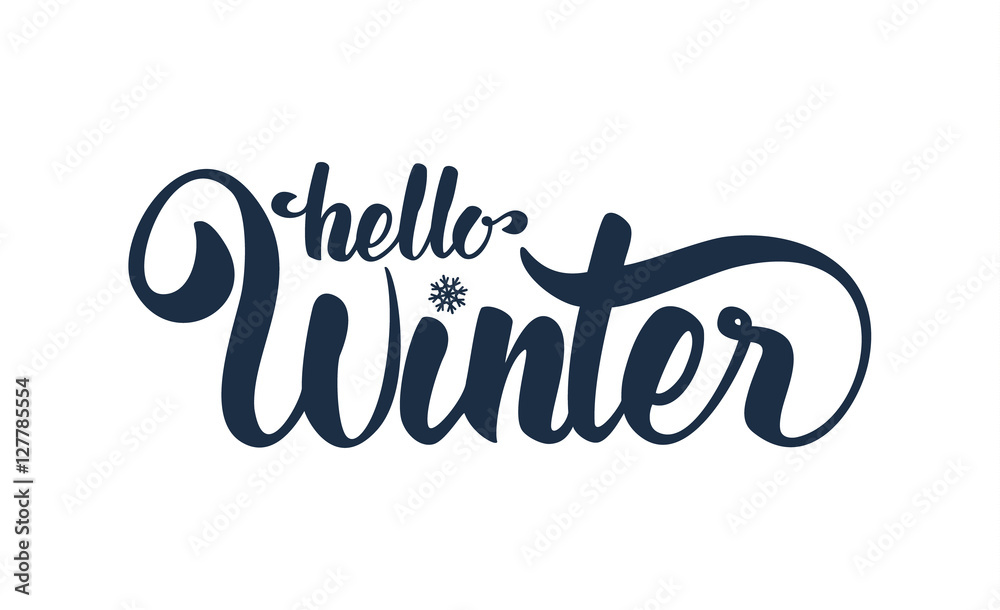 Vector illustration: Hello Winter elegant modern brush lettering ...