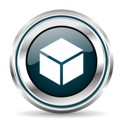 Fototapete - Box vector icon. Chrome border round web button. Silver metallic pushbutton.