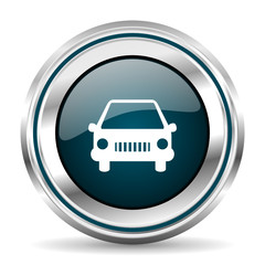 Poster - Car vector icon. Chrome border round web button. Silver metallic pushbutton.