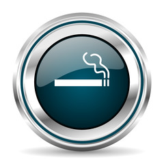 Poster - Cigarette vector icon. Chrome border round web button. Silver metallic pushbutton.