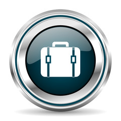 Poster - Bag vector icon. Chrome border round web button. Silver metallic pushbutton.
