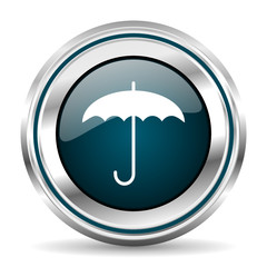 Poster - Umbrella vector icon. Chrome border round web button. Silver metallic pushbutton.