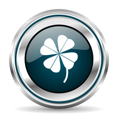 Aufkleber - Four-leaf clover vector icon. Chrome border round web button. Silver metallic pushbutton.