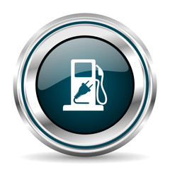 Poster - Hybrid fuel vector icon. Chrome border round web button. Silver metallic pushbutton.