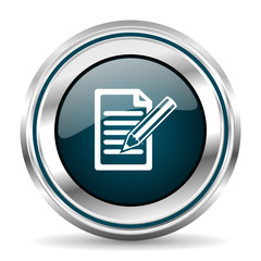 Aufkleber - Document vector icon. Chrome border round web button. Silver metallic pushbutton.