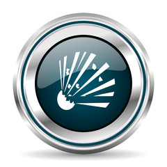 Aufkleber - Bomb vector icon. Chrome border round web button. Silver metallic pushbutton.