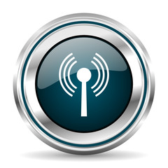 Poster - Wifi vector icon. Chrome border round web button. Silver metallic pushbutton.