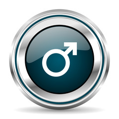 Poster - Male gender vector icon. Chrome border round web button. Silver metallic pushbutton.