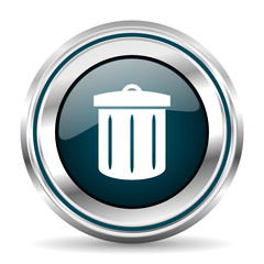 Leinwandbilder - Trash can vector icon. Chrome border round web button. Silver metallic pushbutton.