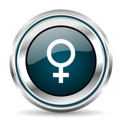 Poster - Female gender vector icon. Chrome border round web button. Silver metallic pushbutton.