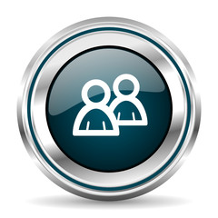 Poster - People vector icon. Chrome border round web button. Silver metallic pushbutton.