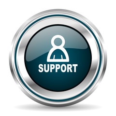Poster - Support vector icon. Chrome border round web button. Silver metallic pushbutton.