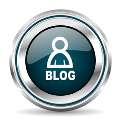 Poster - Blog vector icon. Chrome border round web button. Silver metallic pushbutton.