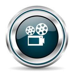 Poster - Cinema vector icon. Chrome border round web button. Silver metallic pushbutton.